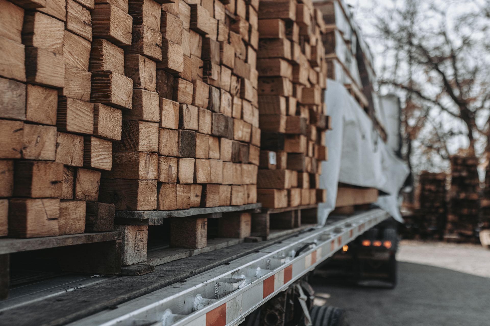 Stacks of lumber showing detailed end grain patterns.