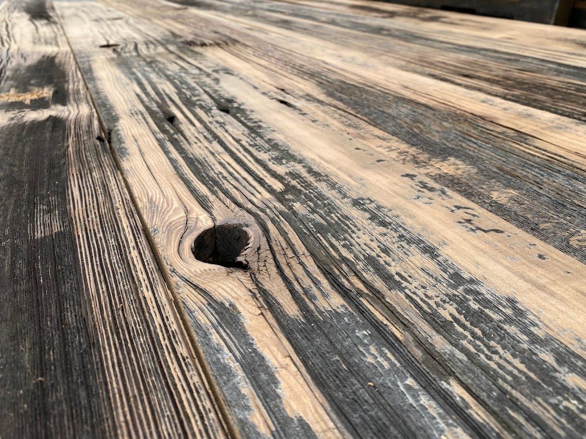Close-up of weathered surface with reclaimed wood patina in Pennsylvania