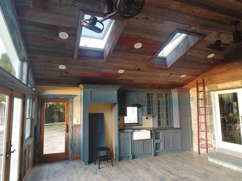 Room with Skylights and Reclaimed Wood Ceiling in a Pennsylvania Home