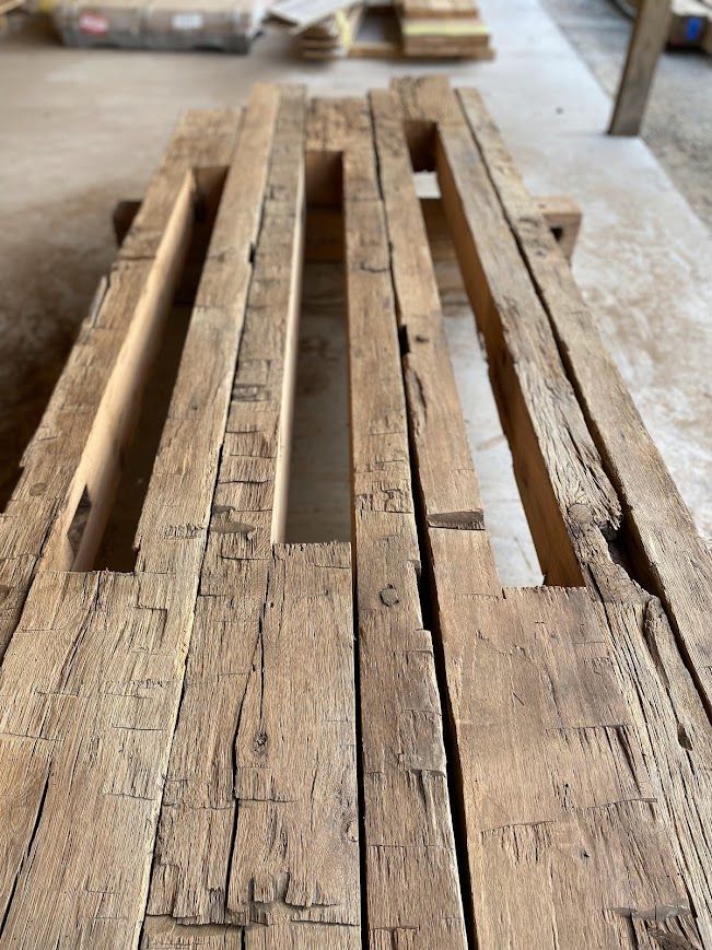 Wooden pallet highlighting mortise and tenon joints.