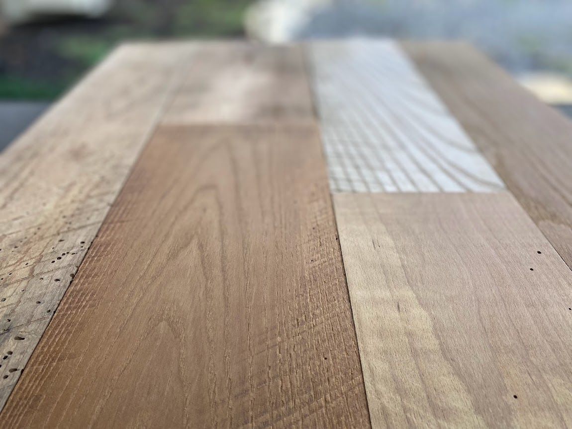 Close-Up of Aged Barnwood Planks with Skip Planed Finish in Pennsylvania