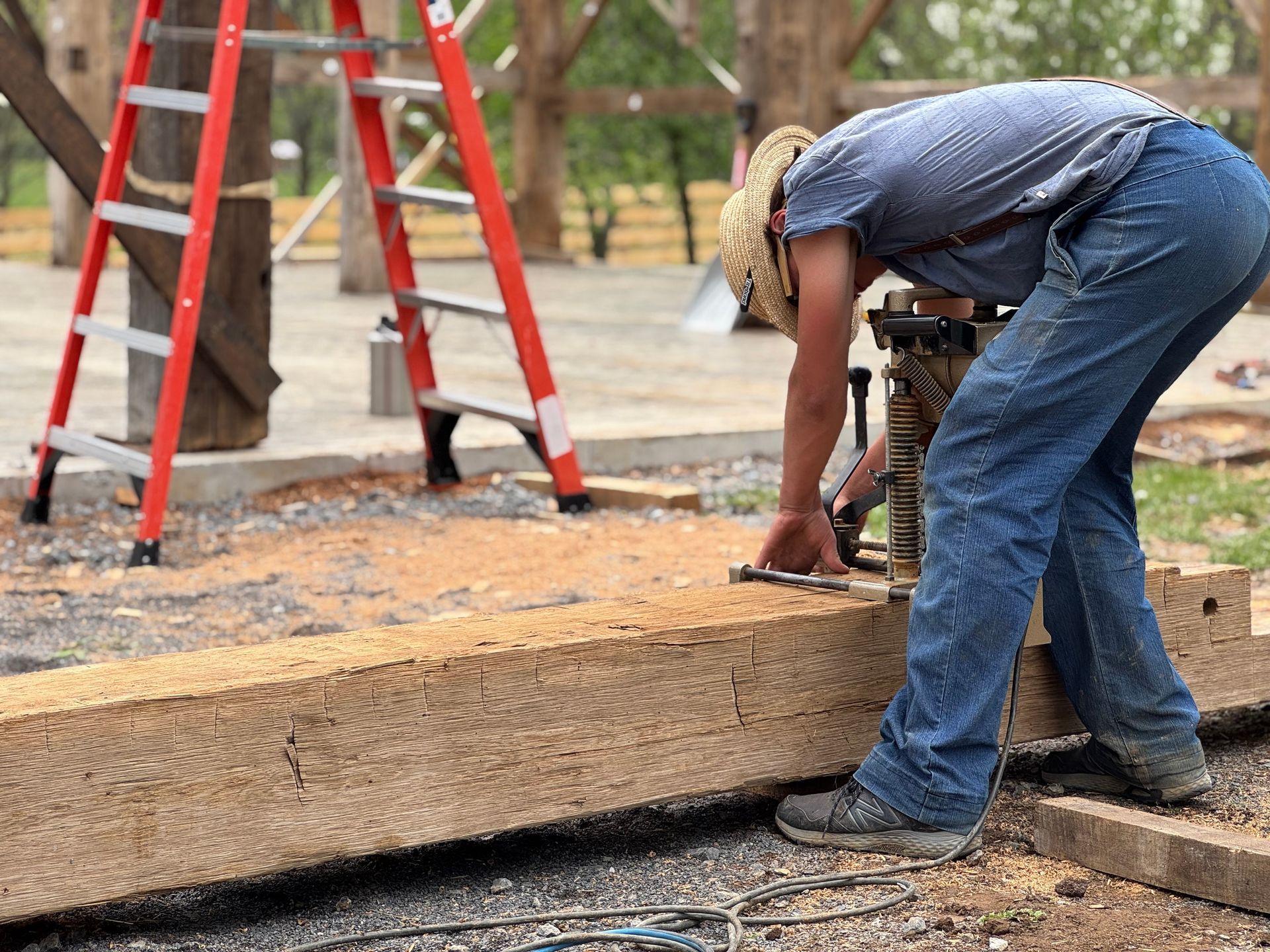 Installation of structural timber beam for barn build in Pennsylvania