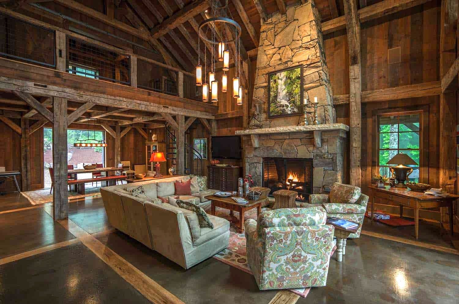 Rustic living room showcasing timber frame benefits and charm.
