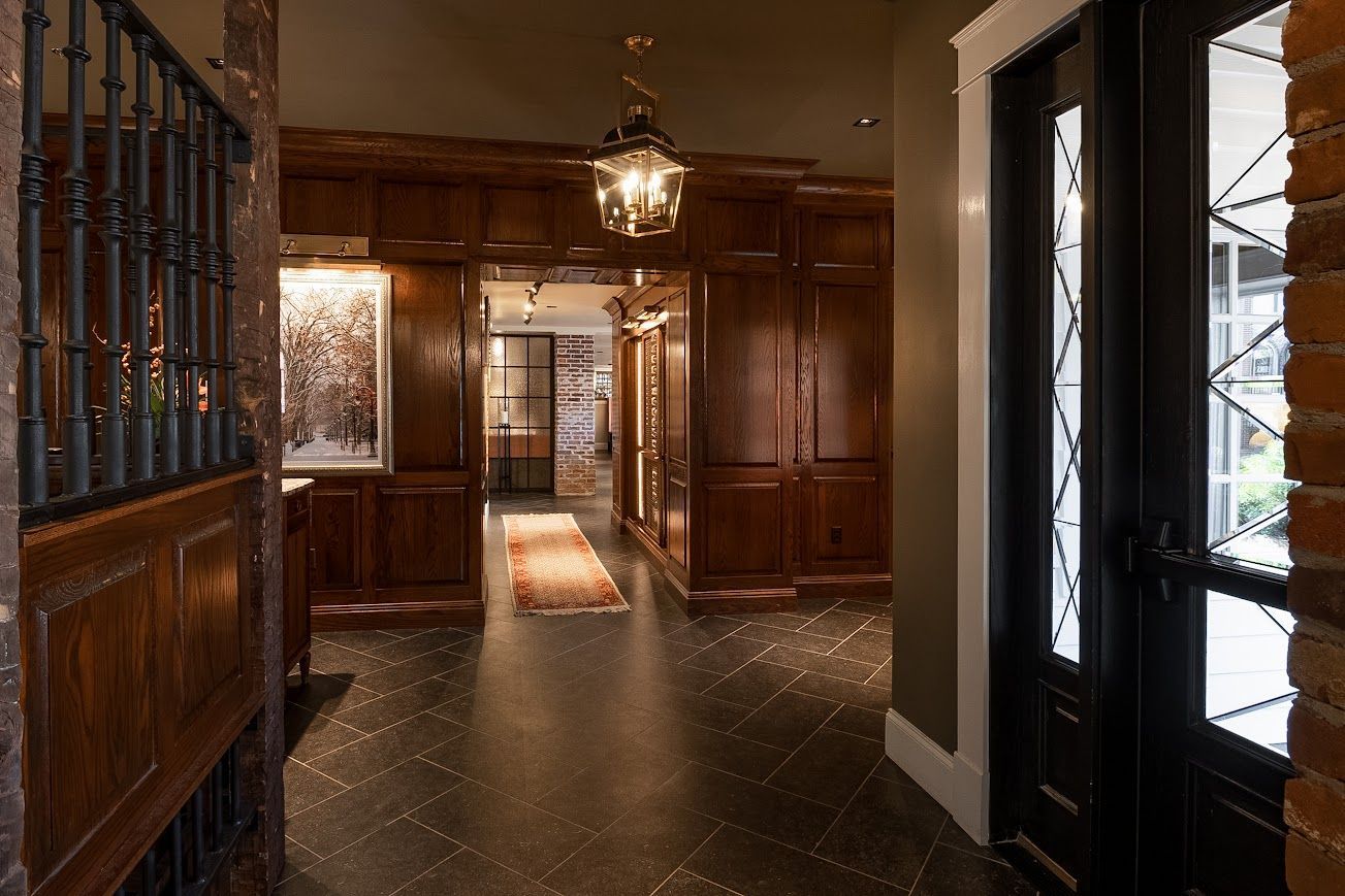 Elegant hallway in unique barn event venues with rustic charm.