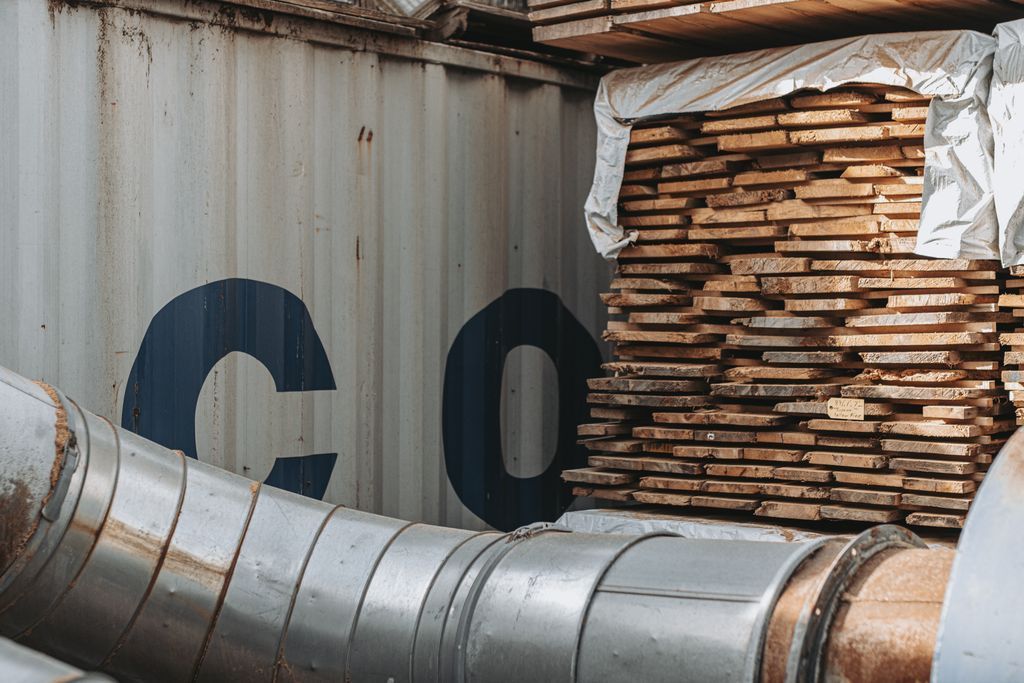 Industrial setting with kiln dried wood planks in USA