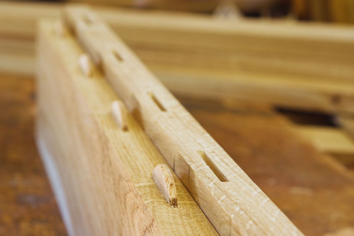 Close-up of wooden planks with biscuit joints in Pennsylvania showcasing rustic craftsmanship detail