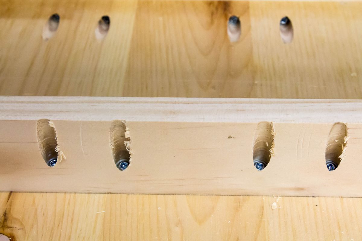 Wooden joint secured with pocket screws.