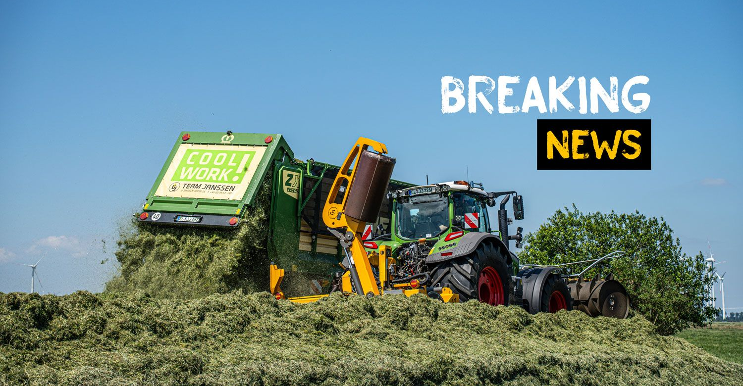 Traktor bei Grassilage mit einem Text drüber 