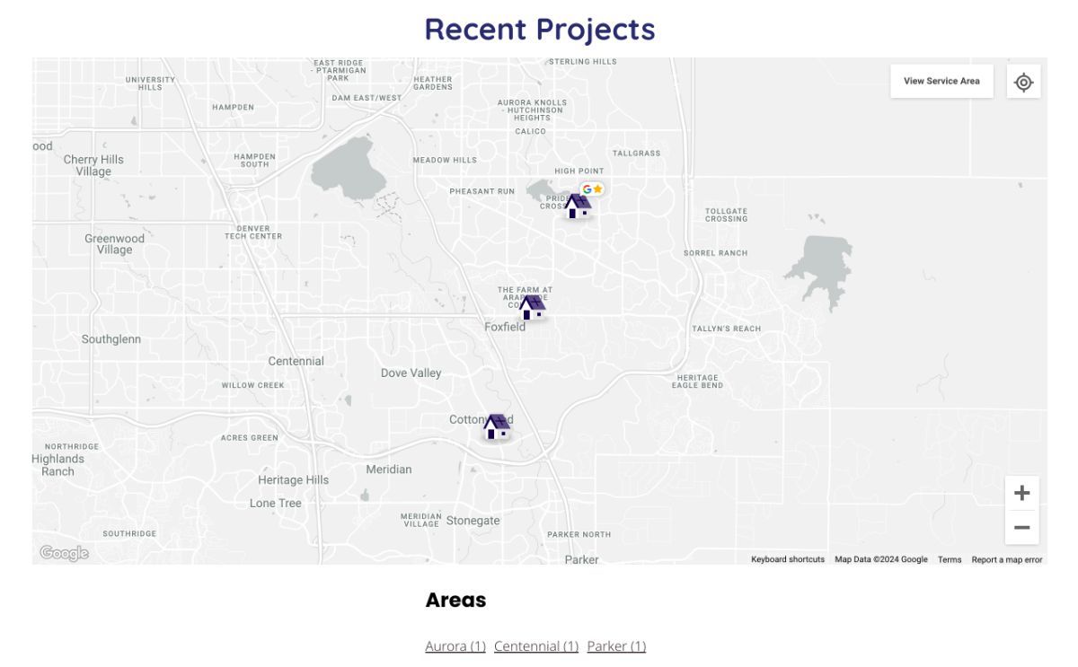 a map of a city showing recent projects and areas .