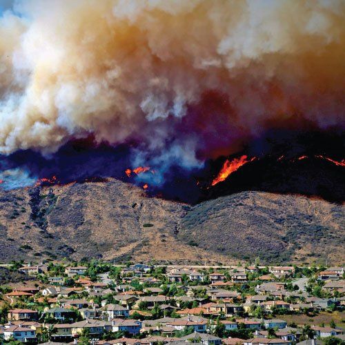 A mountain with a raging fire
