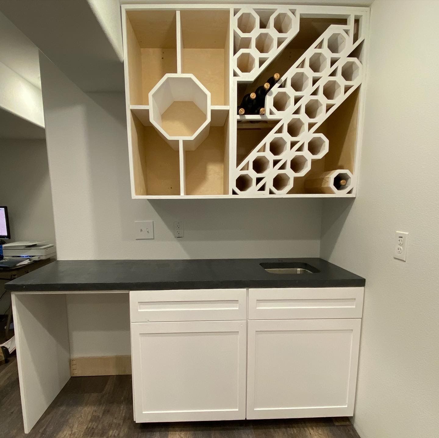Custom Hexagonal wine rack with Concrete counter 