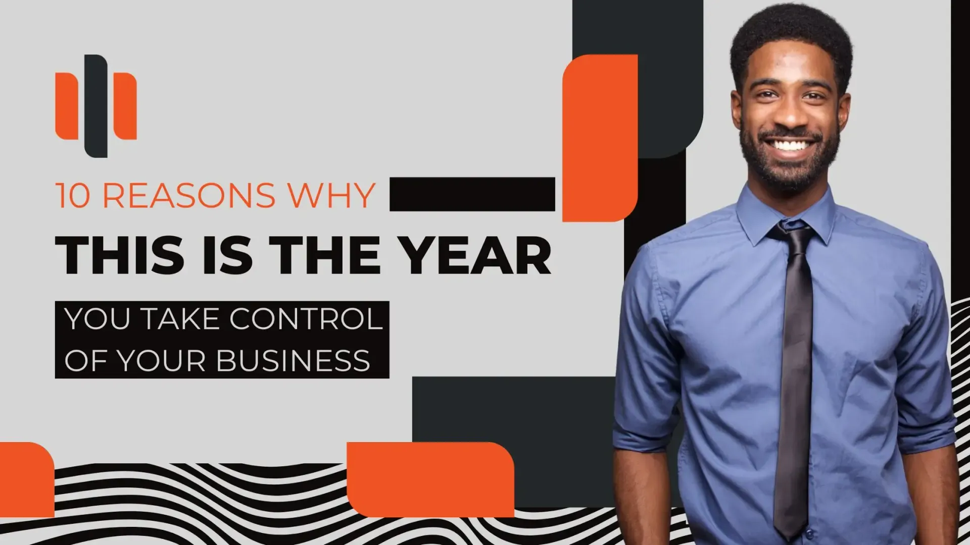 Man smiling next to graphic text: