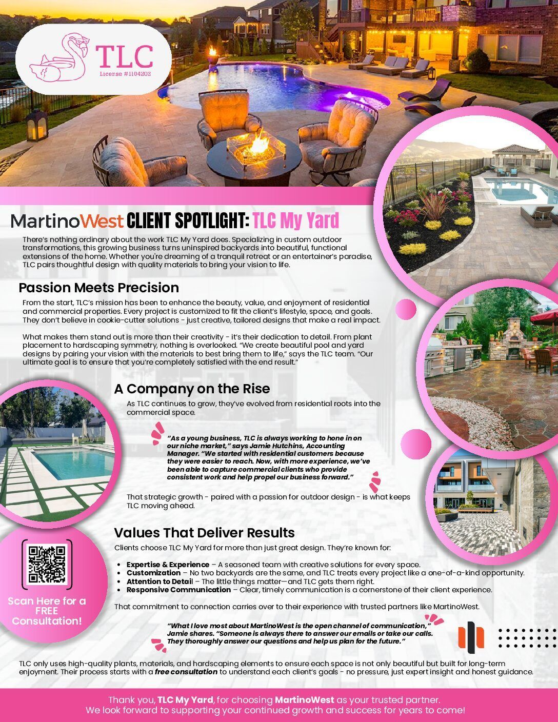 Ad for TLC My Yard, showcasing outdoor living spaces with pools, patios, and landscaping.