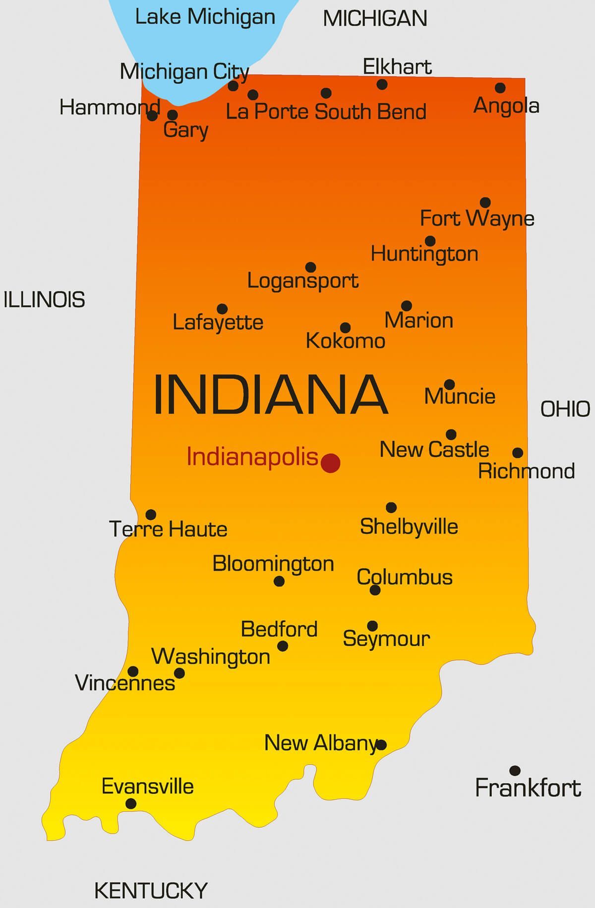 Map of the state of Indiana