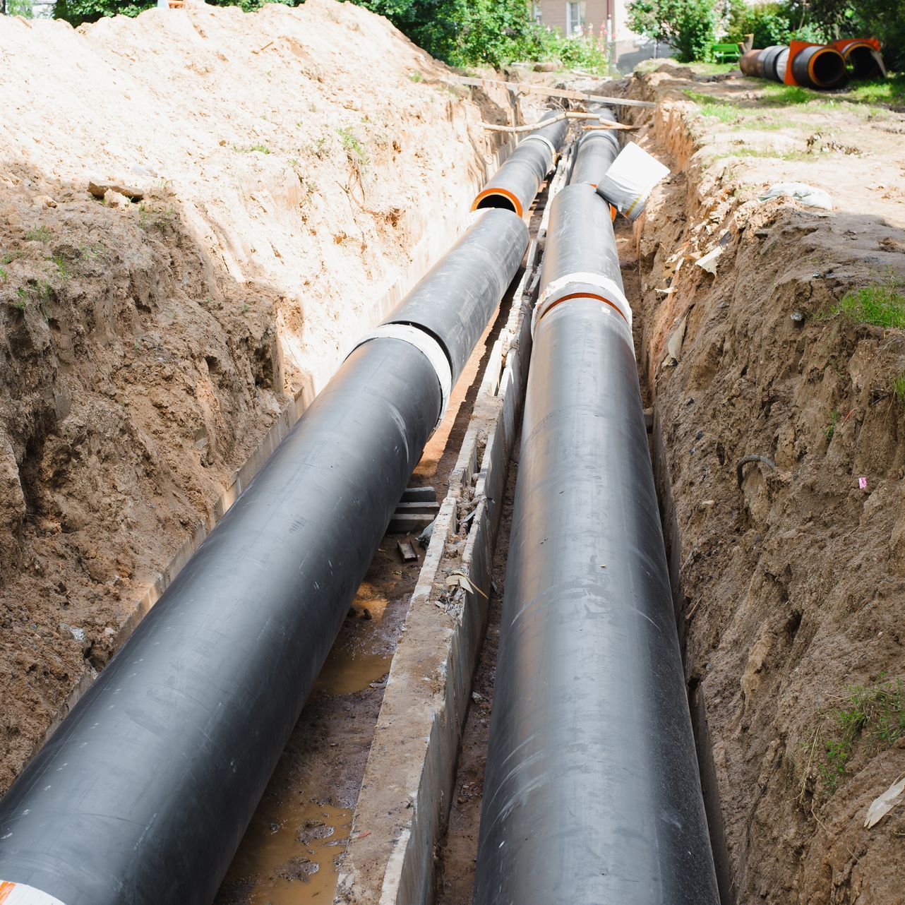 installation of new sewage pipes by professional plumbers