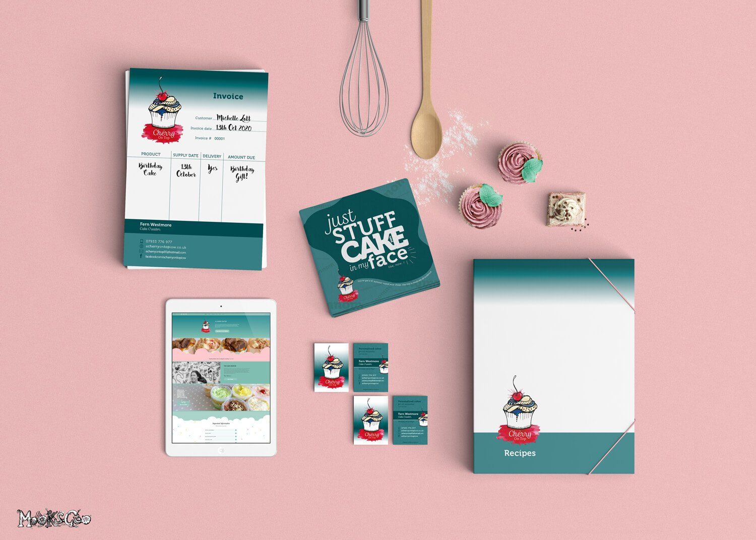 A selection of branding designs and printing for A Cherry On Top.