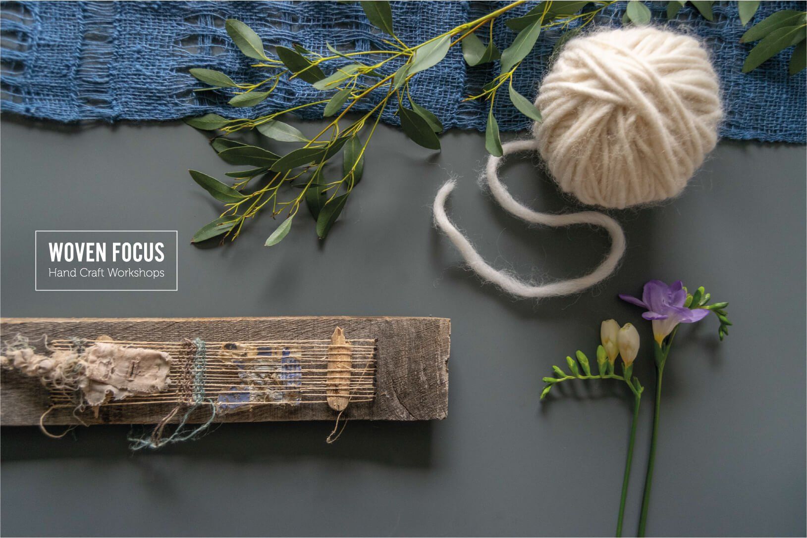 Weaving with natural products such as drift wood and eucalyptus leaves by Woven Focus, Isle of Wight. Styled by MooksGoo