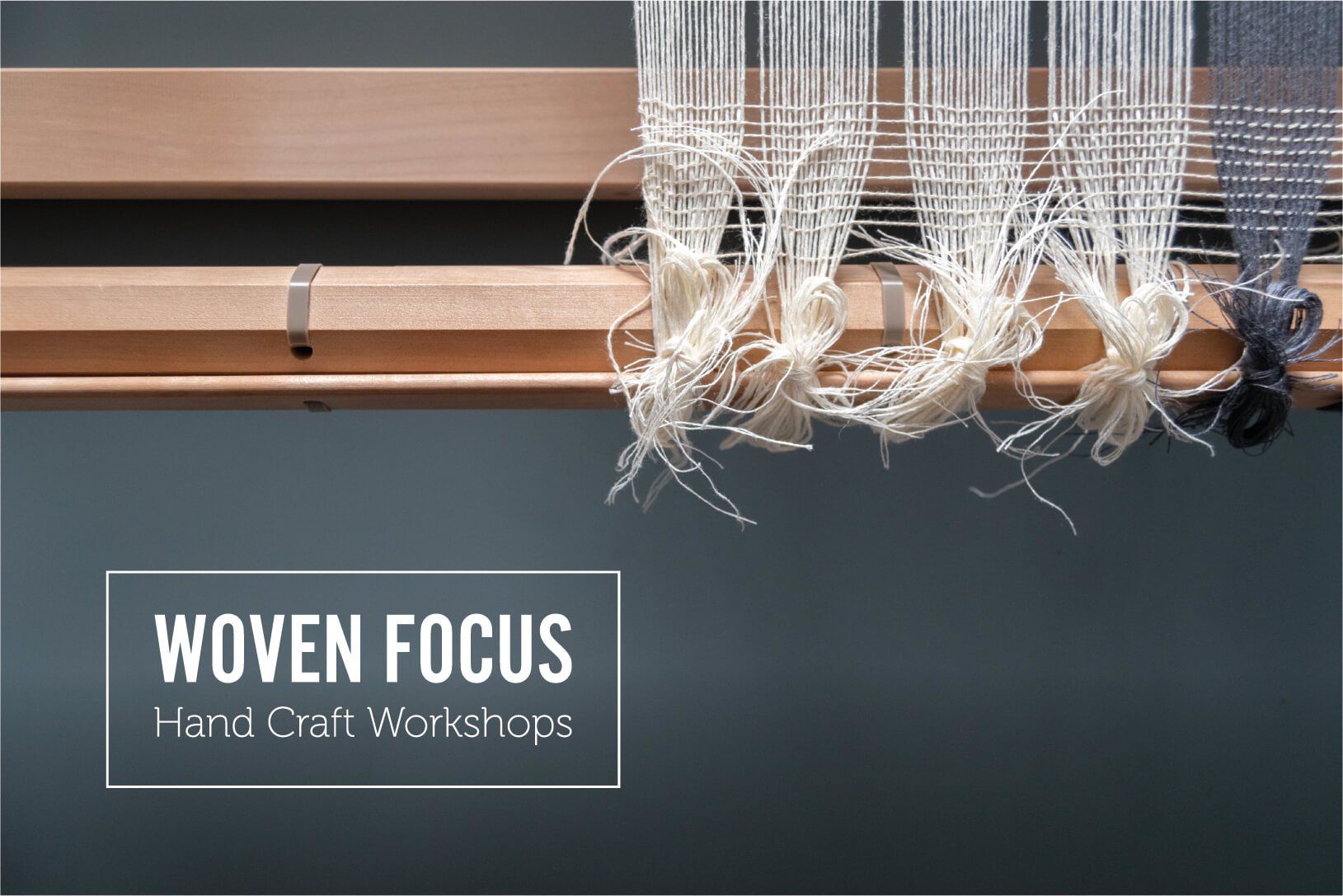 Close up photography of a loom with natural fibres to promote Woven Focus' weaving workshops on the Isle of Wight, photographed by MooksGoo