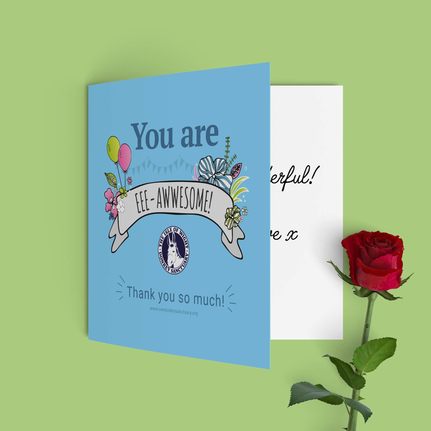 Your are awesome thank you card for the Isle of Wight Donkey Sanctuary, designed by MooksGoo