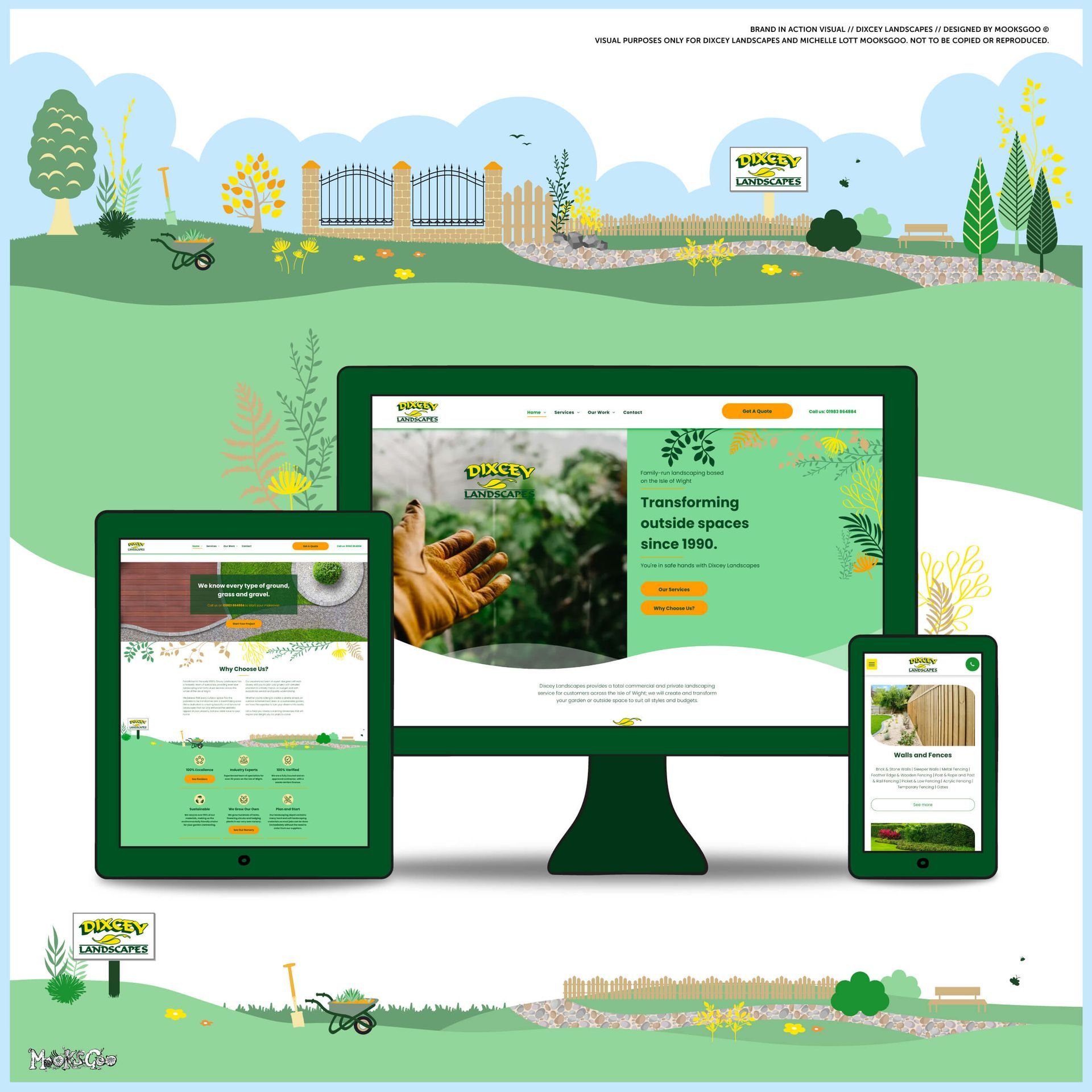 website development and illustration for Dixcey Landscapes on the Isle of Wight, designed by MooksGoo