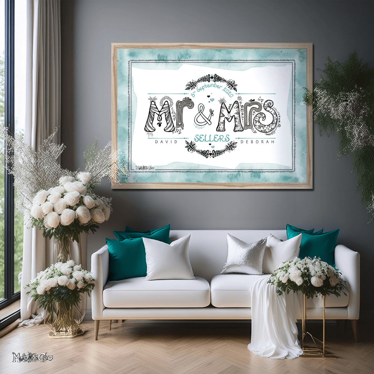 mr and mrs print that can be personalised, designed by MooksGoo