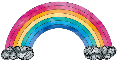 Image of a bright and colourful illustrated rainbow with vibrant watercolours, designed by MooksGoo