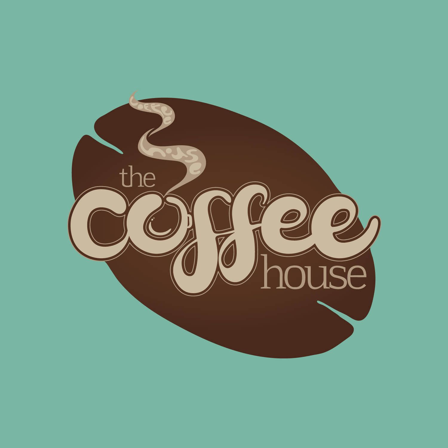 The Coffee House bespoke illustrated logo, with pastel teal green duck egg blue and rich brown colours. Designed by MooksGoo