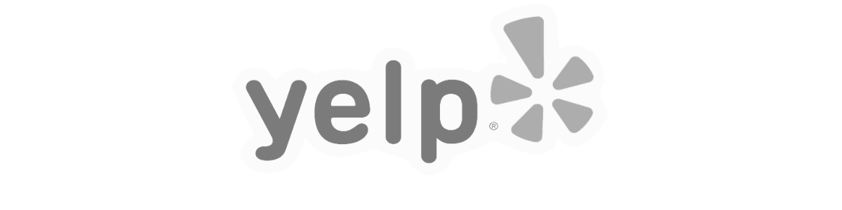A black and white yelp logo on a white background.