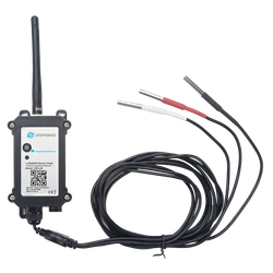 Wireless temperature sensor with three probes and an antenna.