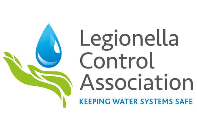 The legionella control association logo shows a hand holding a drop of water.