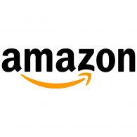 The amazon logo is black and orange with a smile on it.