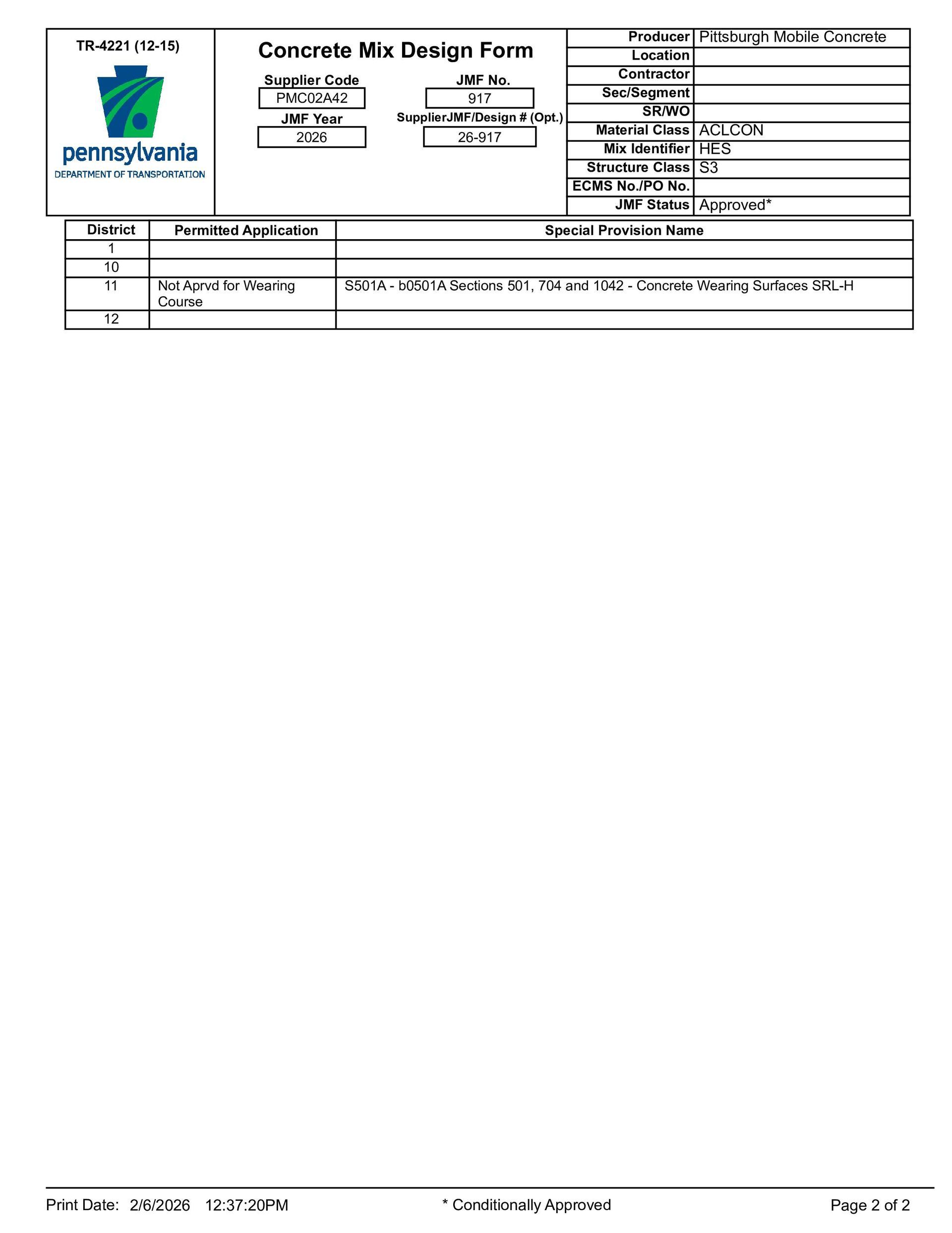 Concrete Tile Design Form from Port Systems, includes project information and design details.