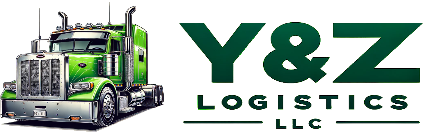 Green semi-truck next to the company name