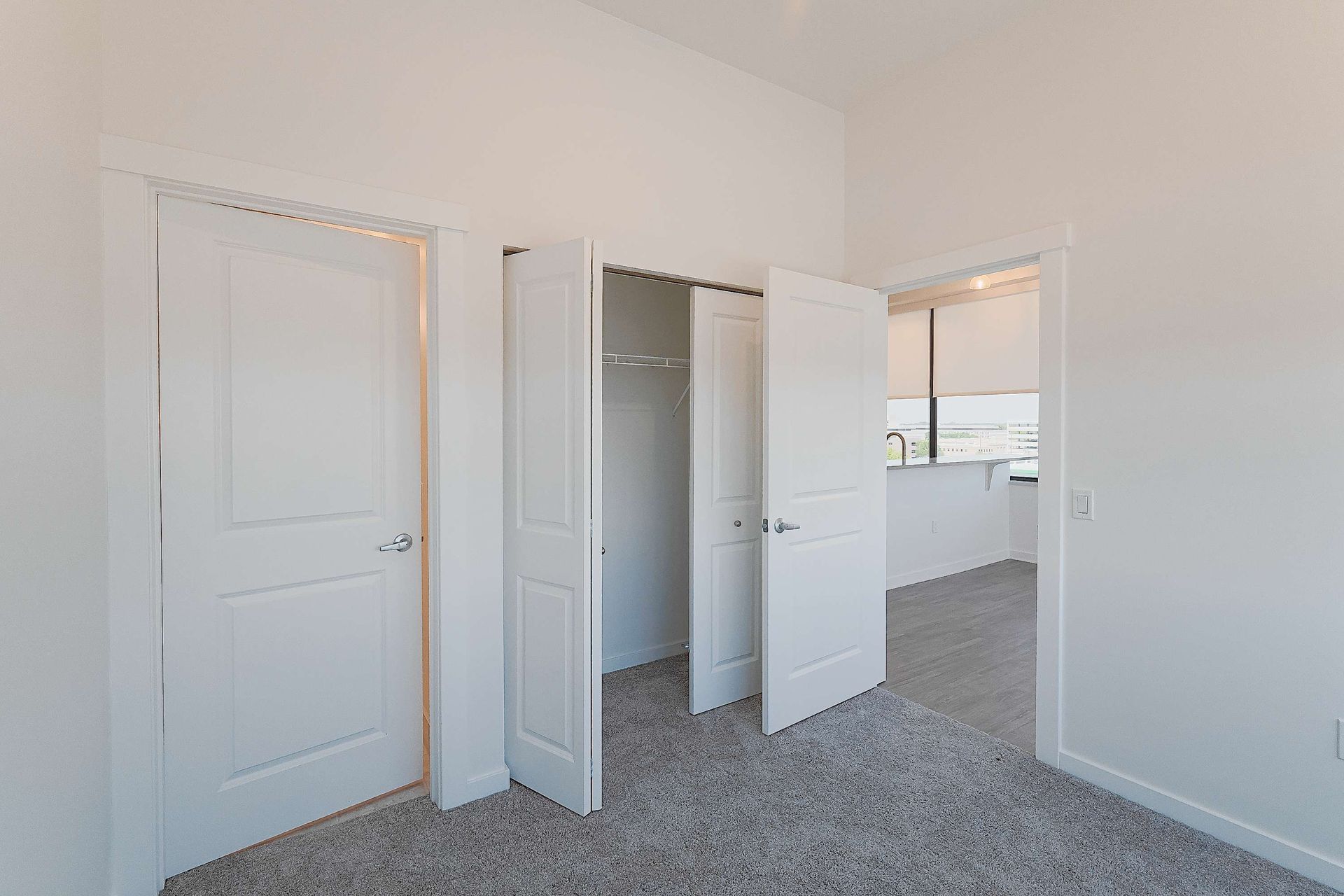 There is a closet in the middle of the room.