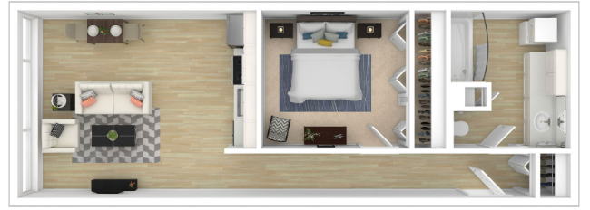 A floor plan of a house with a bedroom , living room , and bathroom.
