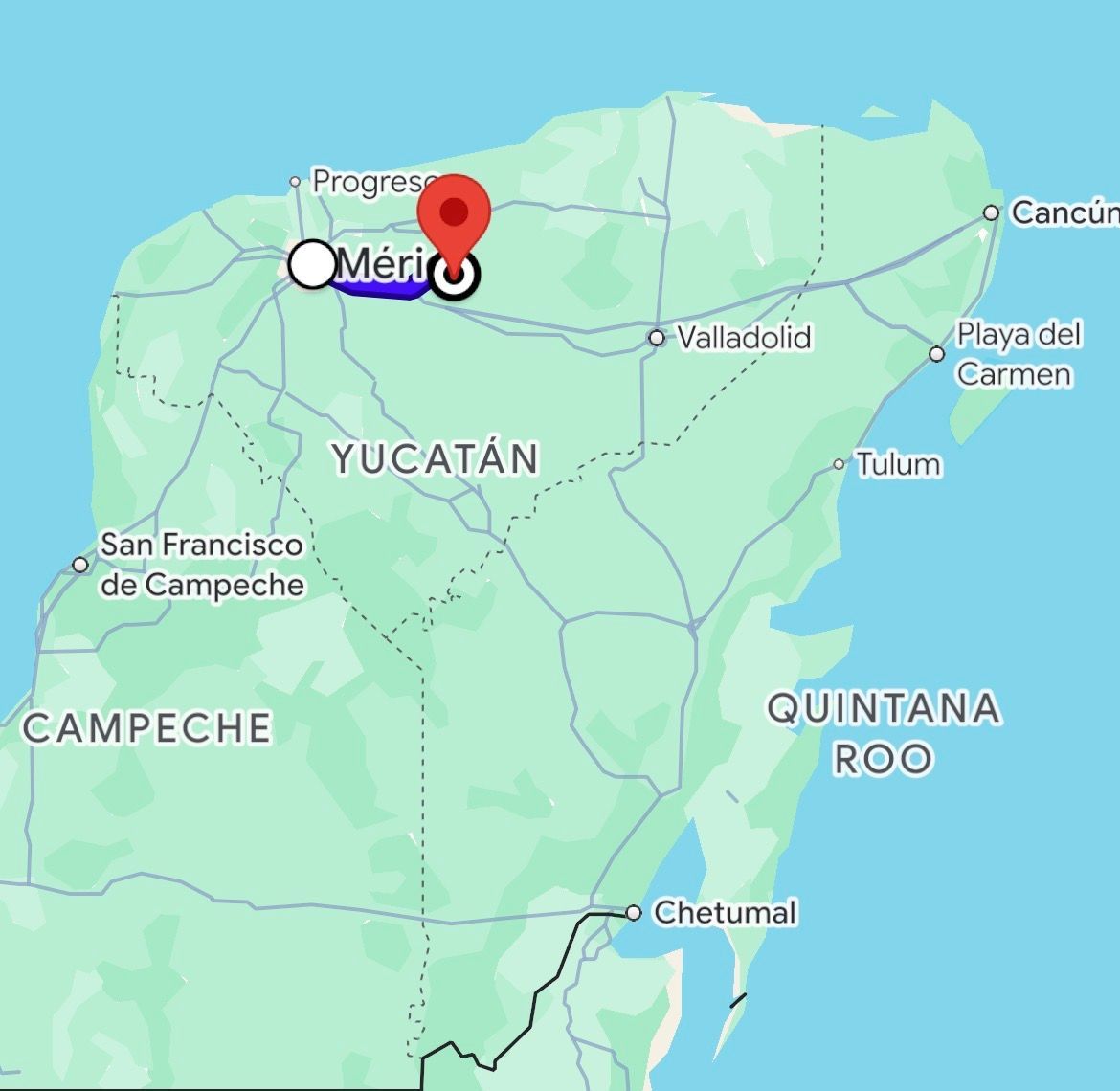 Map of the Yucatan including Mérida and Izamal.