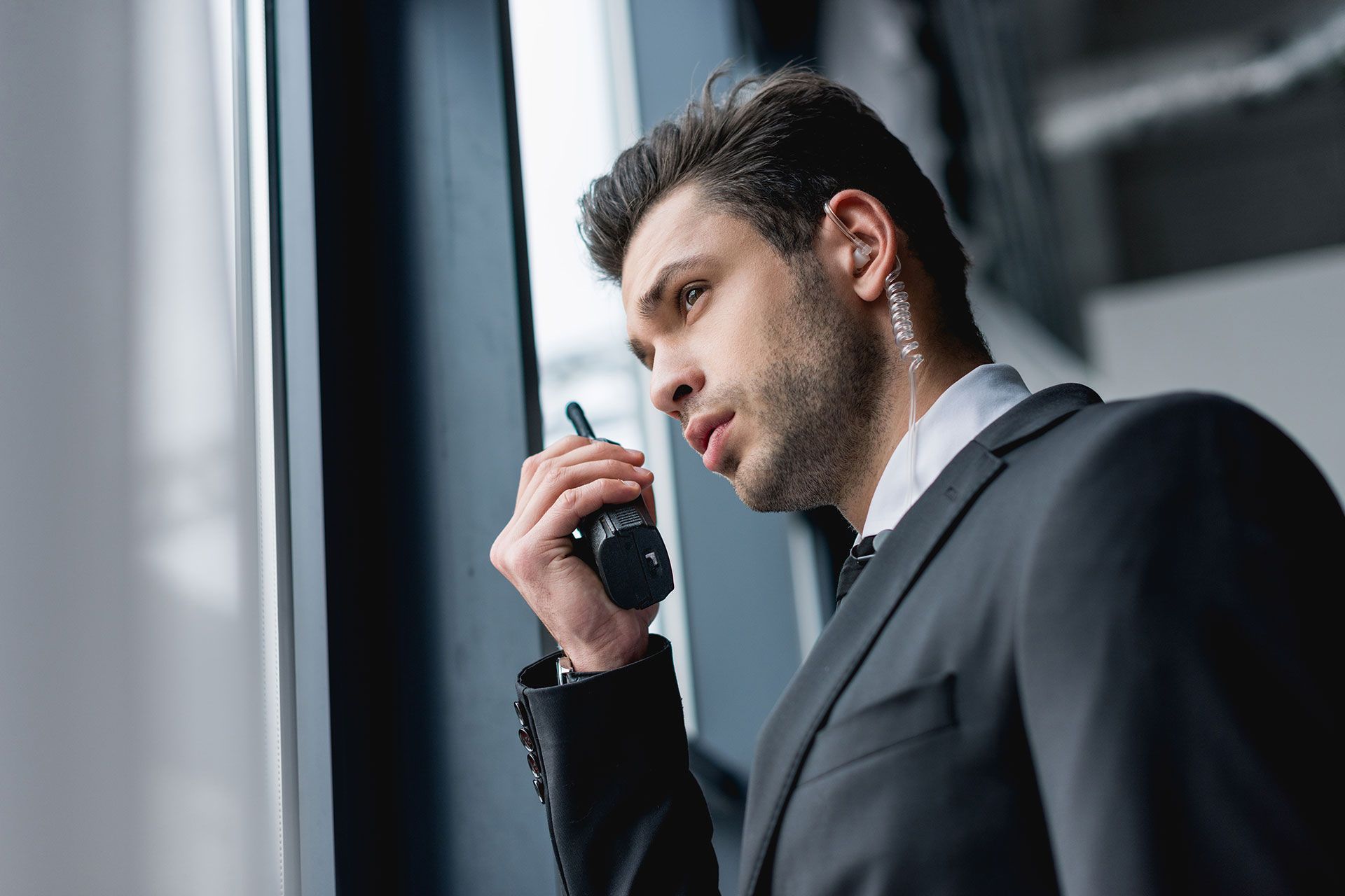 officer protecting residential building