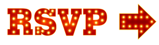 RSVP in red marquee letters with an arrow.