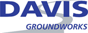 A blue and white logo for davis groundworks