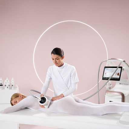 Une femme est allongée sur un lit et reçoit un massage d'une infirmière.