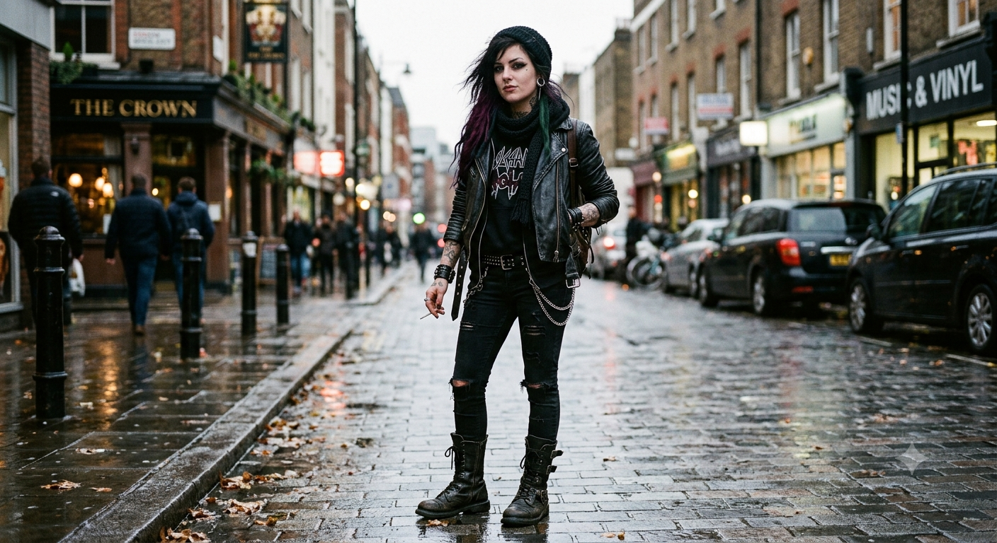 Chica rockera en invierno