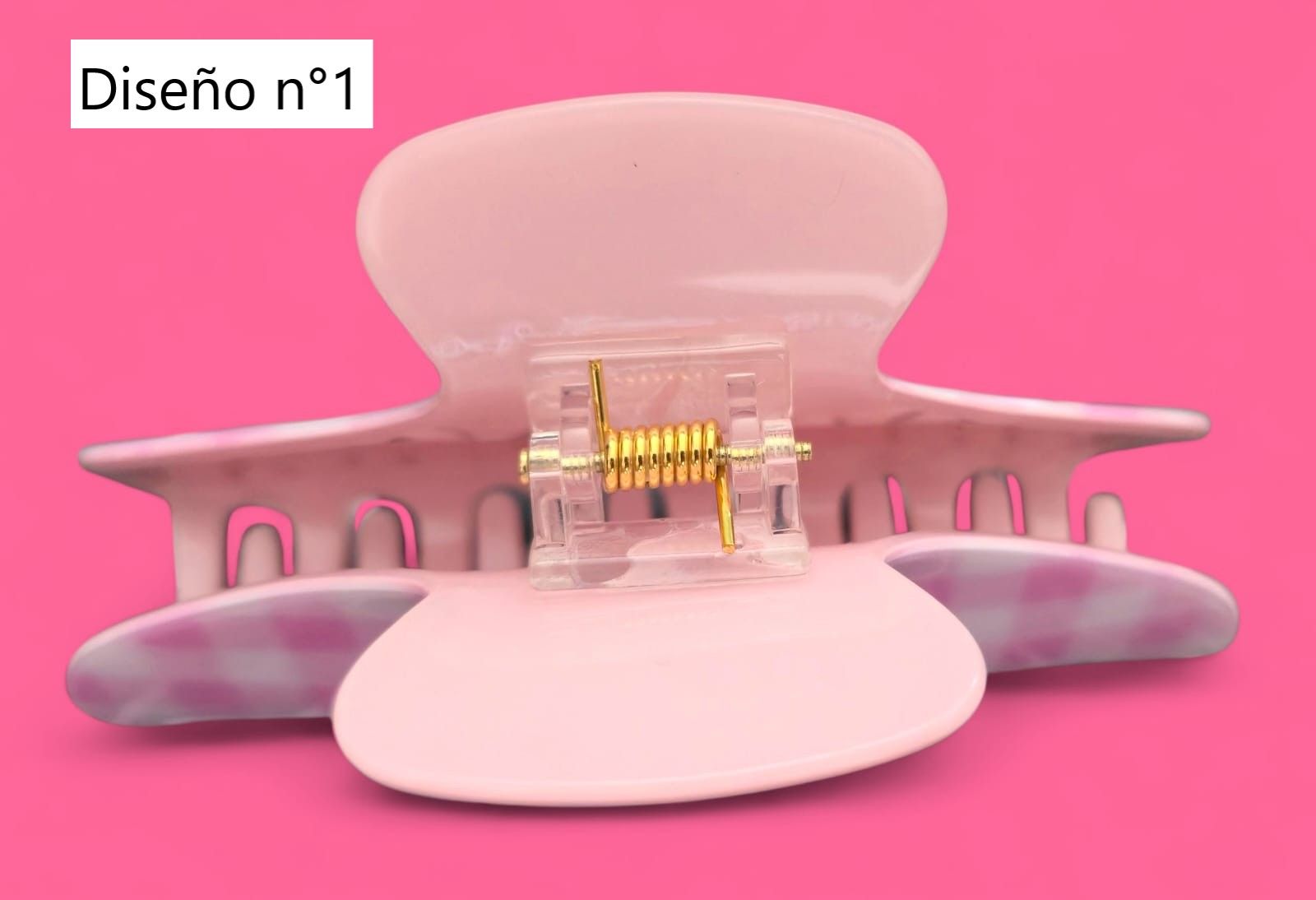 Pinza para el pelo de Hello Kitty en cuadros vichy rosas con logotipo y texto.