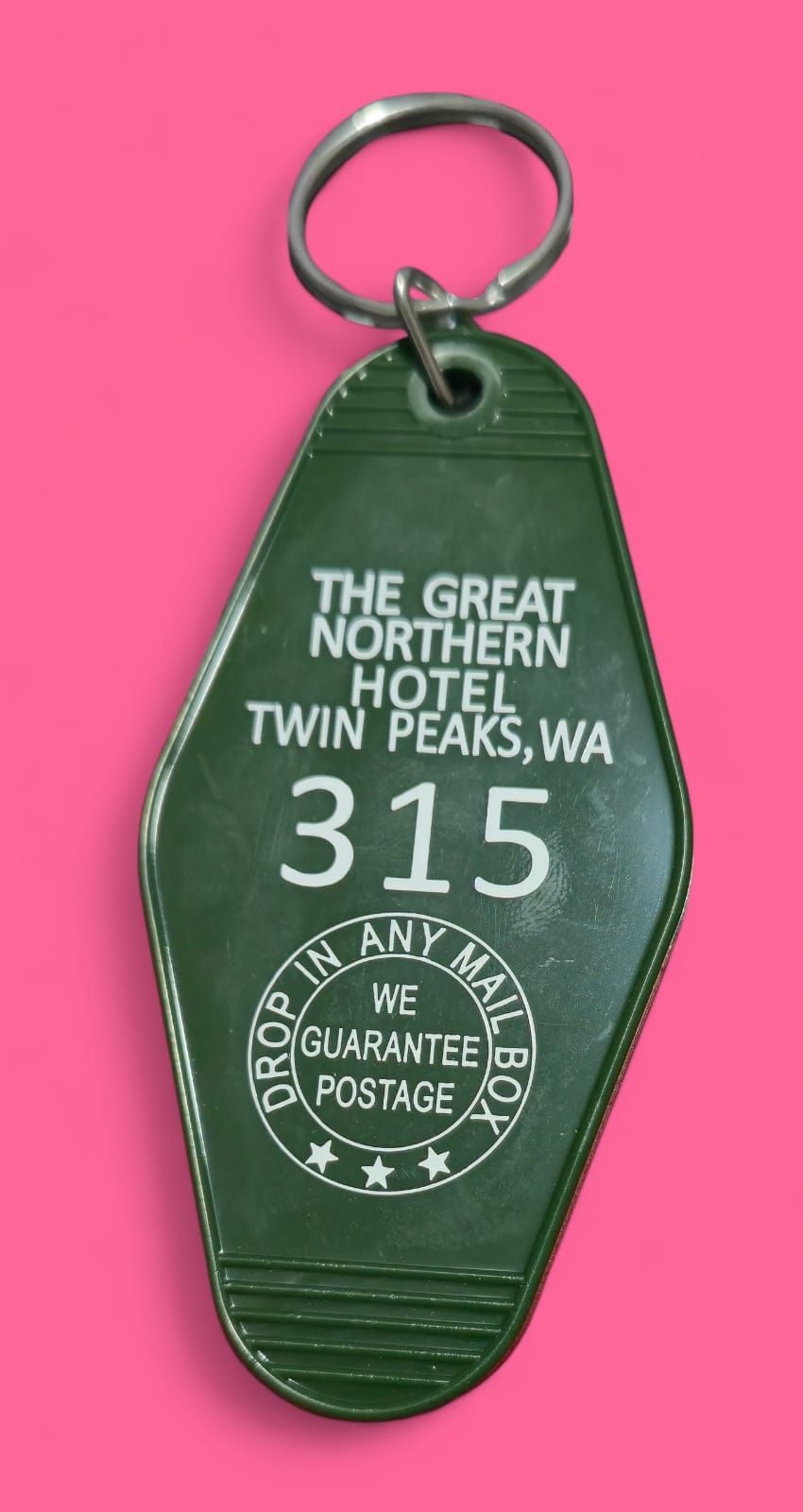 Llavero de hotel verde de The Great Northern Hotel, Twin Peaks, WA, habitación 315.