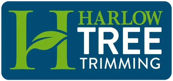 A blue and green logo for harlow tree trimming
