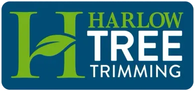 A blue and green logo for harlow tree trimming