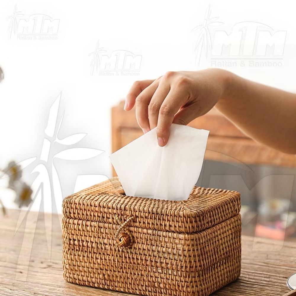 Handwoven Rattan Tissue Box Holder