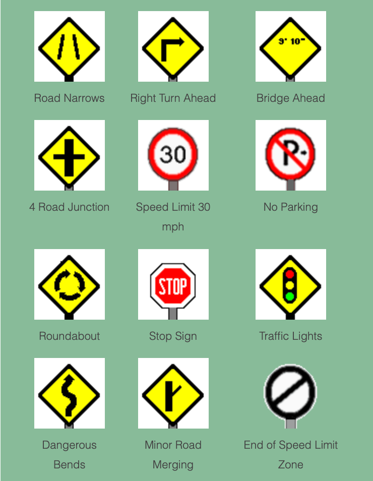 A collection of road signs including a stop sign
