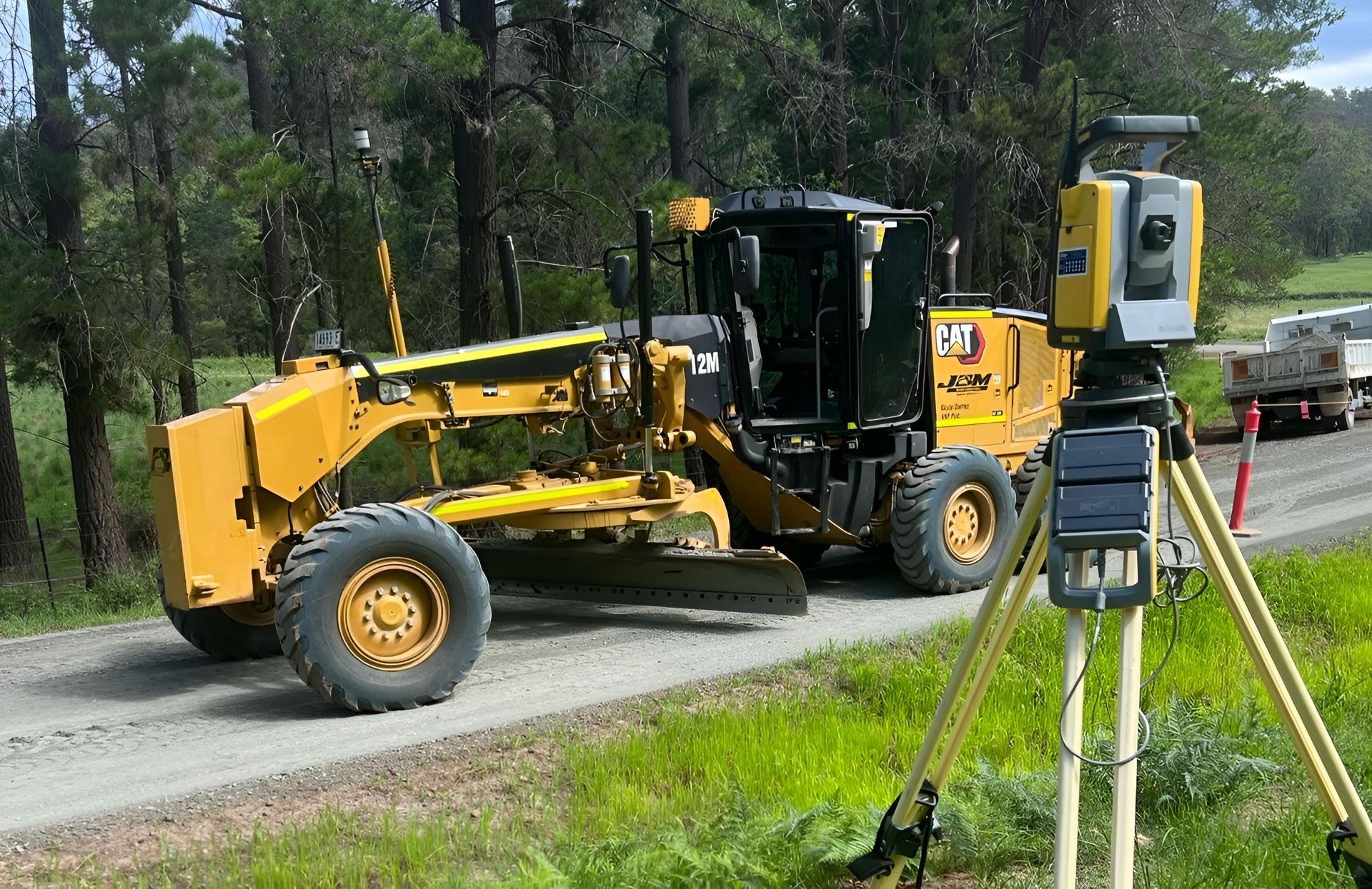 Motor Grader Parked on the Road