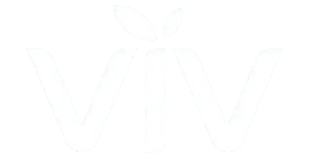 White logo for a company called viv