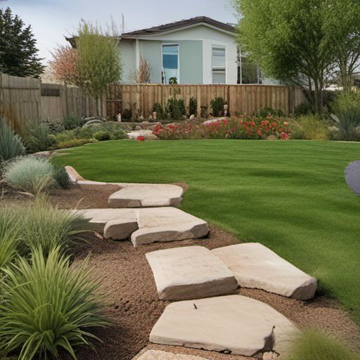 Backyard encompassing all elements of landscaping except for a water feature